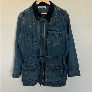 Christopher & Banks Denim Jacket with Blue Corduroy Trim chore coat